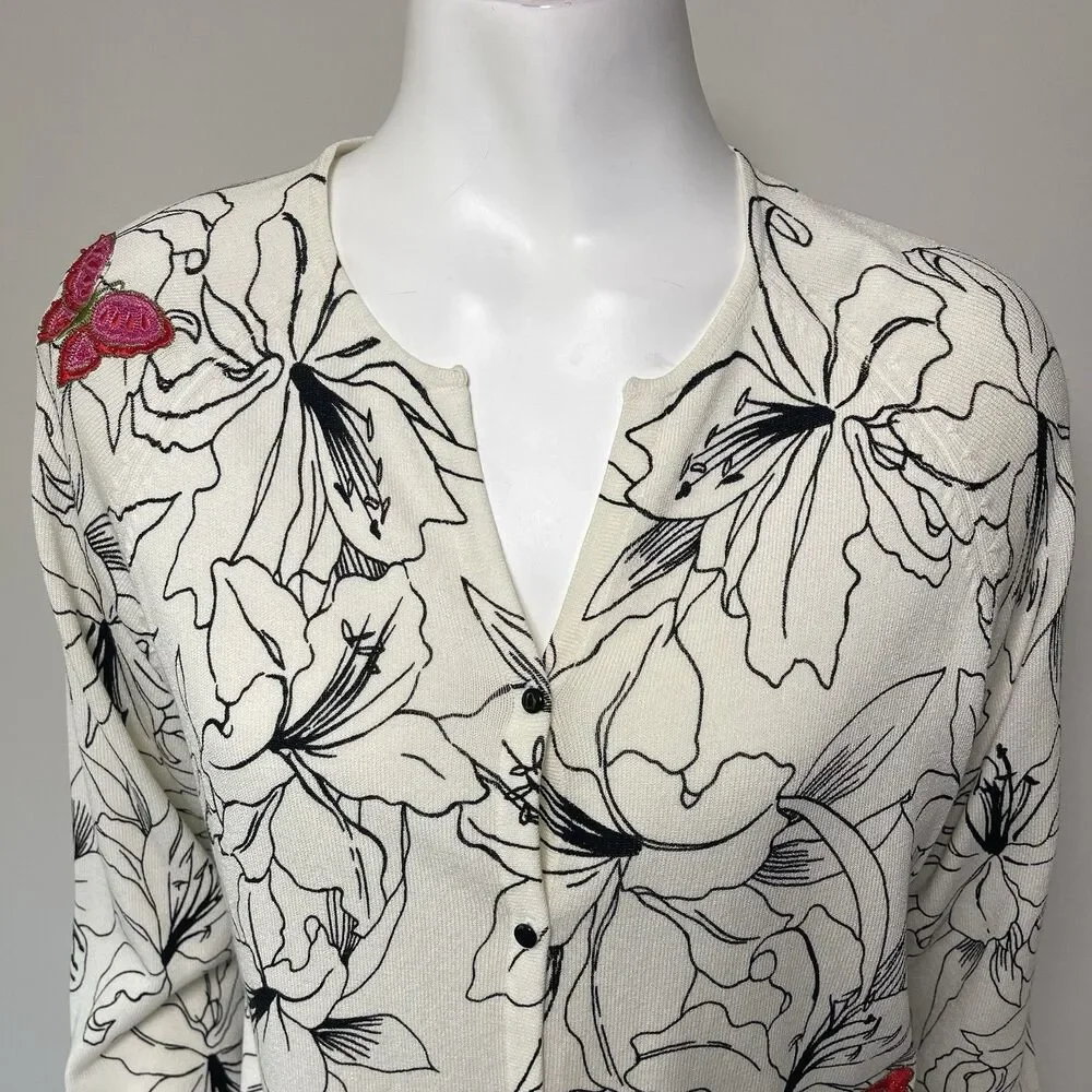 Vintage Marisa Christina Cardigan Butterfly Embroidered L Cottage Fairy Festival